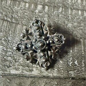Vintage Jerusalem Maltese Cross Sterling Silver Pendant Brooch Clip On